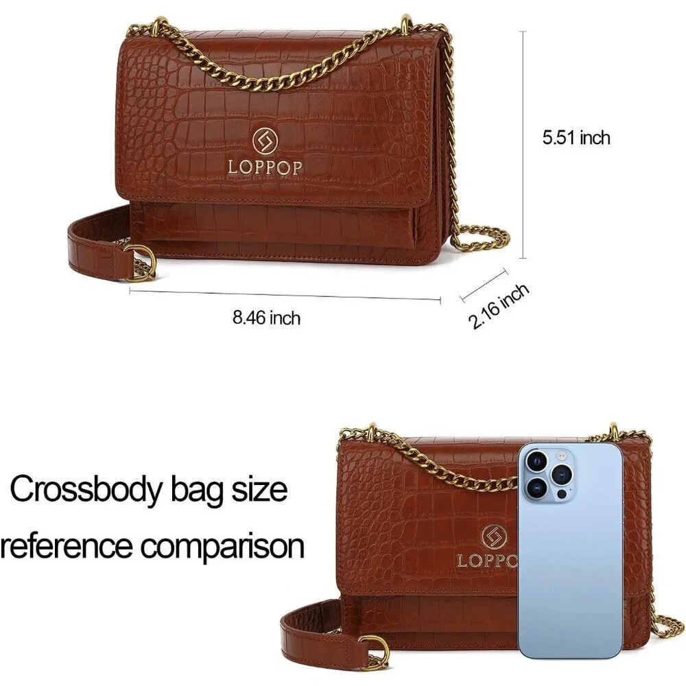 LL LOPPOP Small Classy Leather Crossbody Purse Top Handle Satchel Handbag Brown